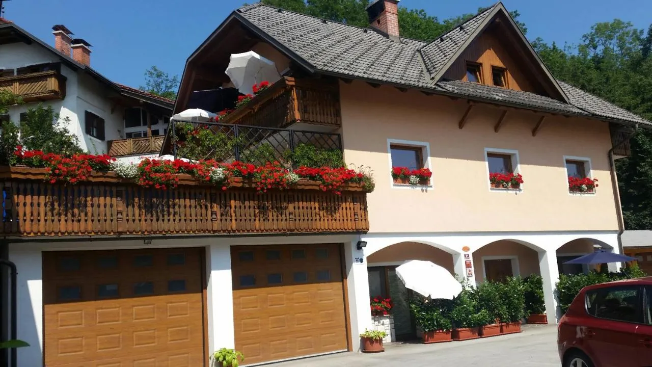 Balkoni s pelargonijami nad garažnimi vrati